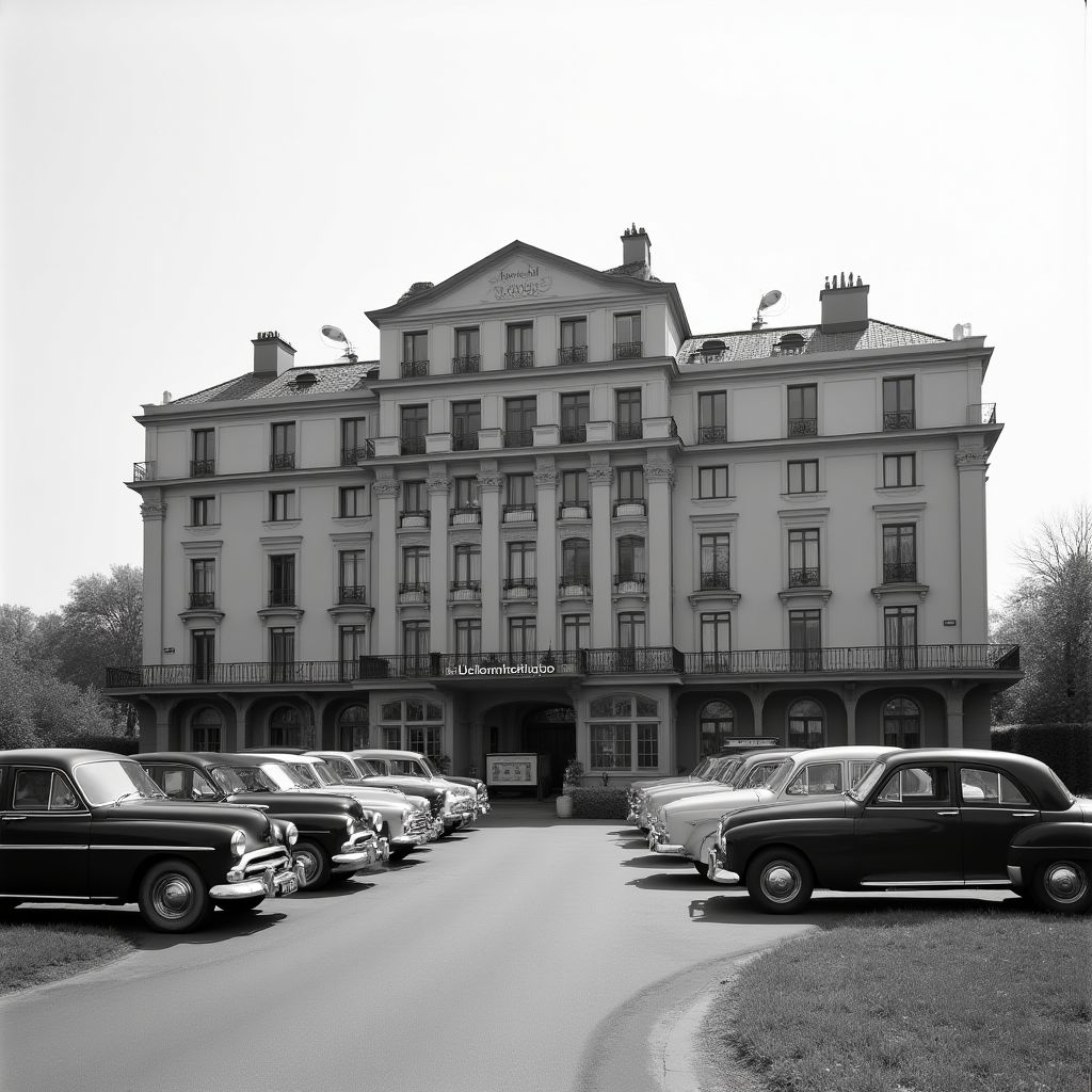 Ancien hôtel en noir et blanc