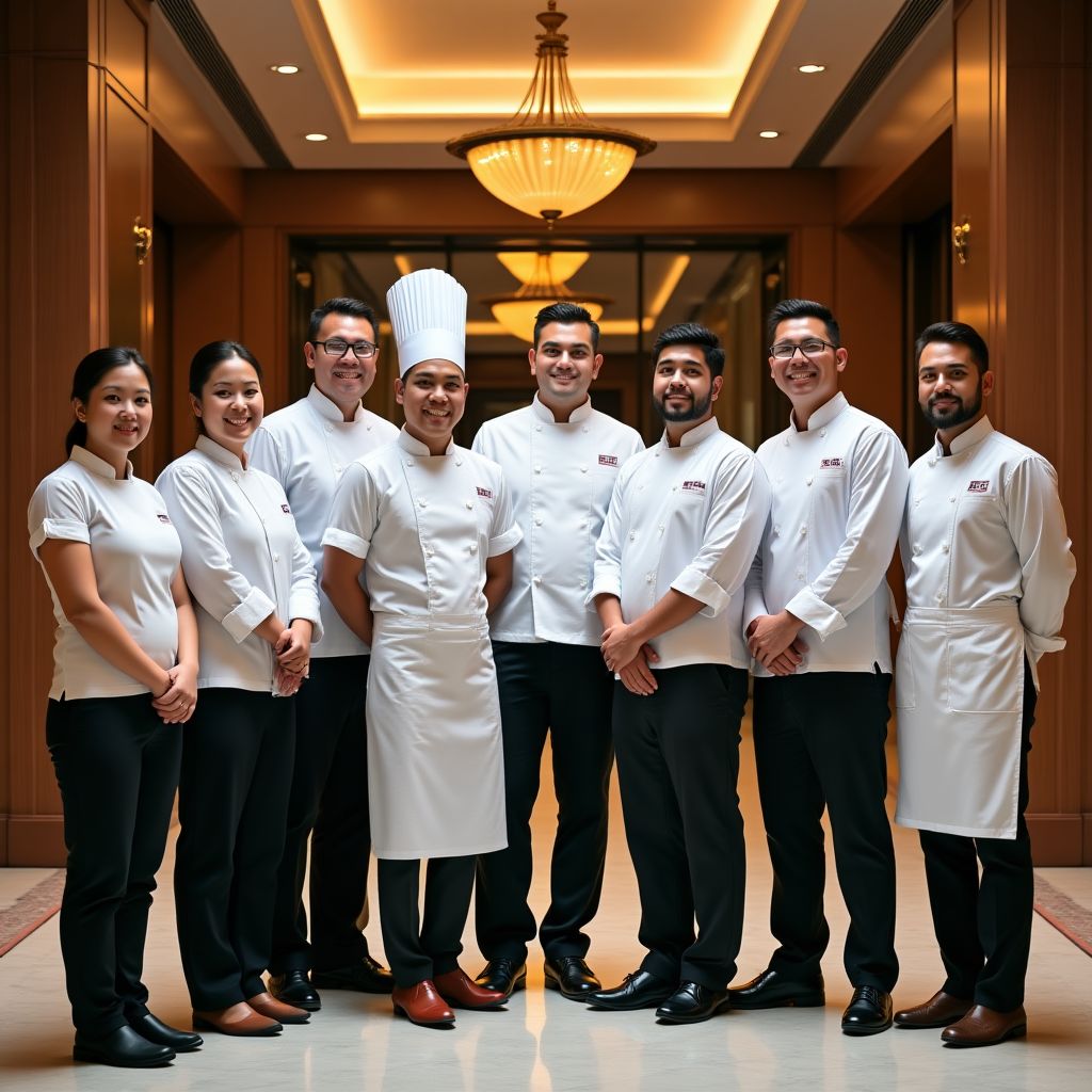 Équipe de l'hôtel souriante et professionnelle