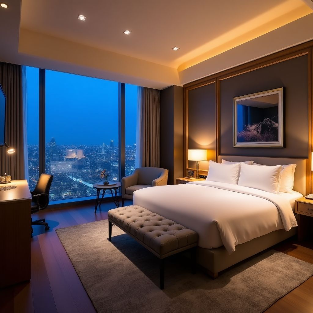 Chambre d'hôtel de luxe avec vue sur la ville